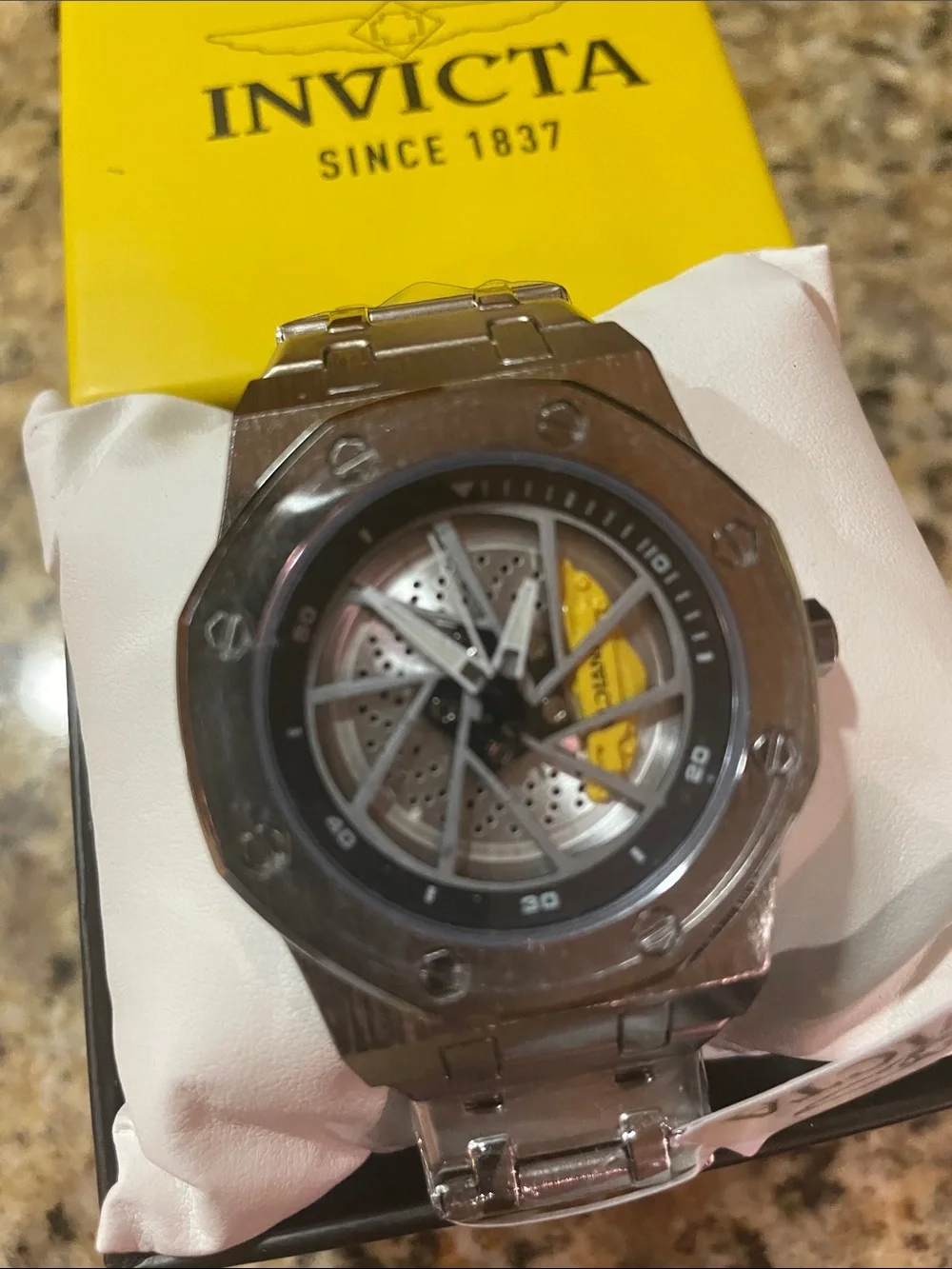 Invicta Speedway Rim Silver Stainless Watch with Yellow Accent